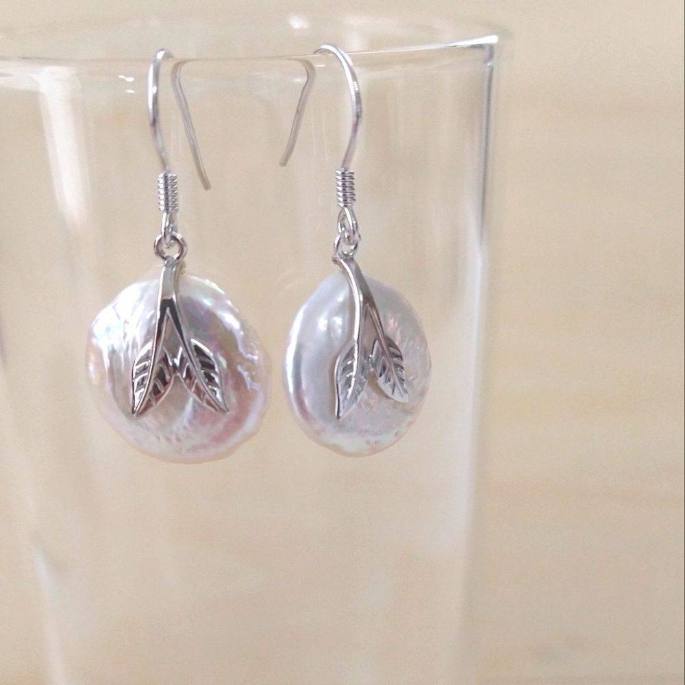 Pearl and Leaf Earrings